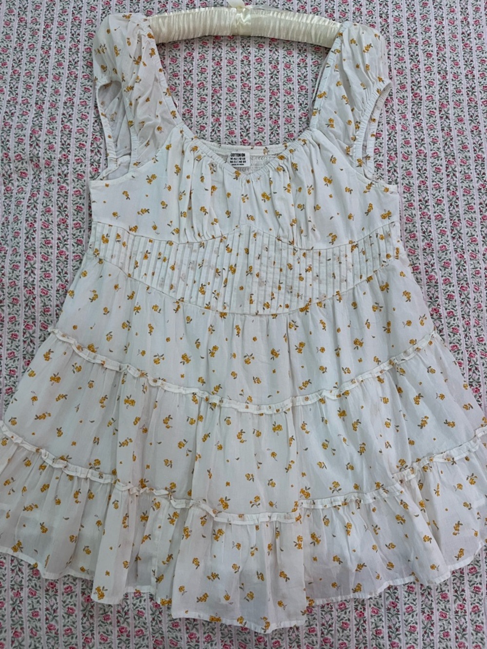 Cotton On White Tiered Floral Sundress with Yellow Flower Print